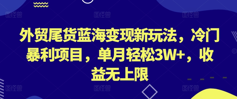 外貿尾貨藍海變現新玩法,冷門暴利項目,單月輕松3W+,收益無上限【揭秘】