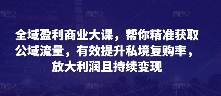 全域盈利商業大課，幫你精準獲取公域流量，有效提升私境復購率，放大利潤且持續變現