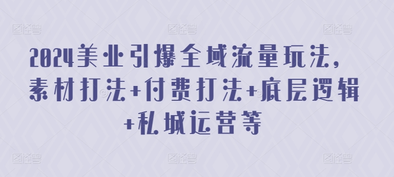 2024美業引爆全域流量玩法,素材打法 付費打法 底層邏輯 私城運營等
