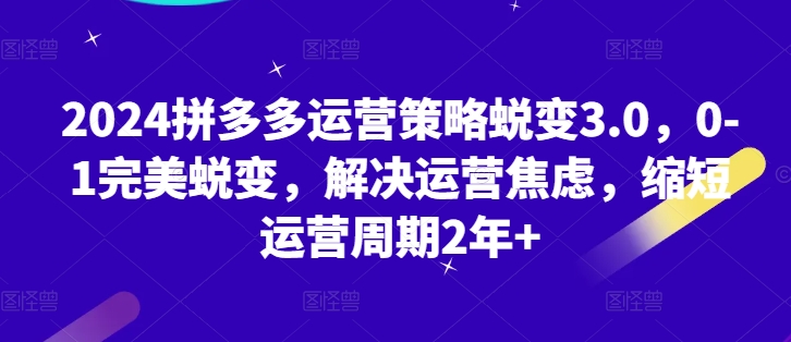 2024拼多多運營策略蛻變3.0,0-1完美蛻變,解決運營焦慮,縮短運營周期2年+