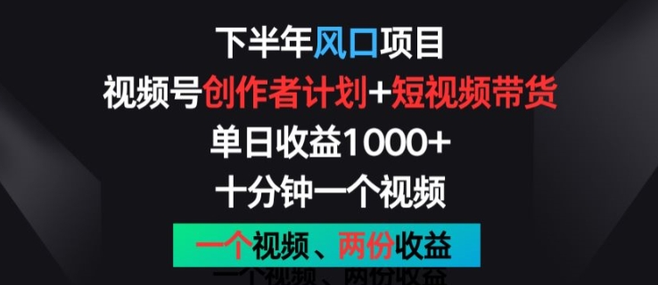 下半年風口項目，視頻號創作者計劃+視頻帶貨，一個視頻兩份收益，十分鐘一個視頻【揭秘】