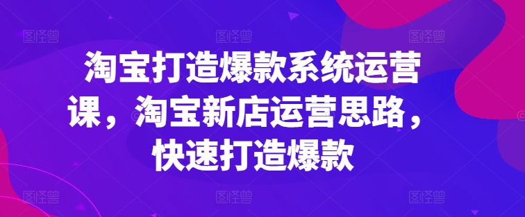 淘寶打造爆款系統運營課，淘寶新店運營思路，快速打造爆款