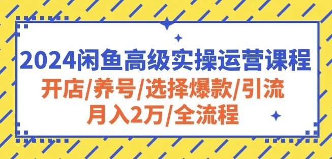2024閑魚高級實操運營課程:開店/養號/選擇爆款/引流/月入2萬/全流程