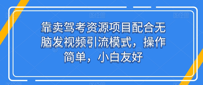 靠賣駕考資源項目配合無腦發視頻引流模式，操作簡單，小白友好【揭秘】
