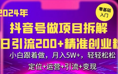 2024年抖音項目深度拆解：日引 300+創業粉，小白照做月入 5 萬不是夢【大揭秘】
