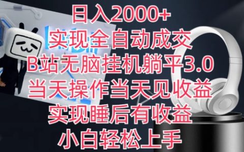 全自動盈利揭秘：B站掛機躺平3.0策略，日賺2000+，當天操作收益，實現睡眠收入