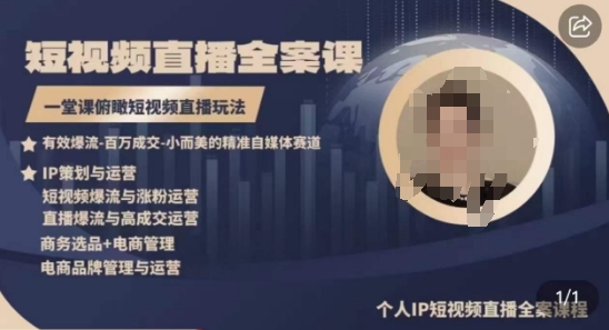 高品質(zhì)IP短視頻直播全案課程，一堂課俯瞰短視頻直播玩法
