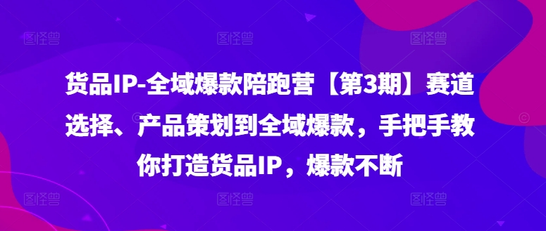 貨品IP全域爆款陪跑營【第3期】賽道選擇、產(chǎn)品策劃到全域爆款，手把手教你打造貨品IP，爆款不斷