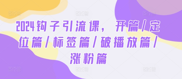2024鉤子引流課,開篇/定位篇/標簽篇/破播放篇/漲粉篇