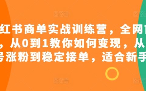 小紅書商單實戰營，全網獨家推出，新手入門必學變現攻略，從賬號起步到穩定接單全解析