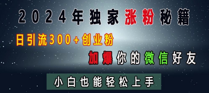 2024年獨(dú)家漲粉秘籍，日引流300+創(chuàng)業(yè)粉，加爆你的微信好友，小白也能輕松上手