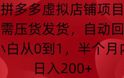 拼多多虛擬商品店鋪輕松經營，無需庫存發貨，自動客服系統助力小白從零開始，兩周實現日收入200+的秘密
