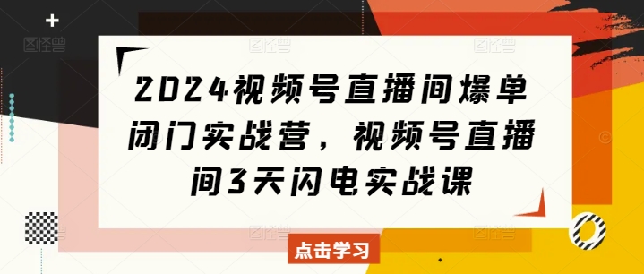 2024視頻號直播間爆單閉門實戰營,視頻號直播間3天閃電實戰課