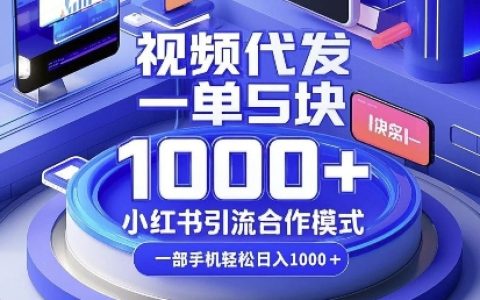 短視頻代發服務，每單收益5元，小紅書流量合作方案，手機操作日賺豐厚，揭秘賺錢秘訣