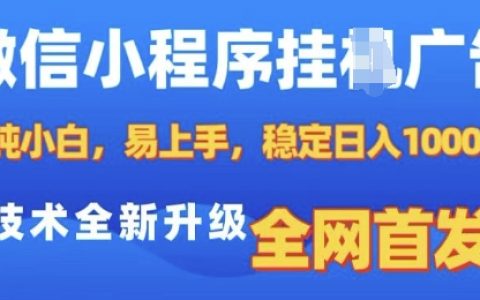 微信小程序自動賺廣告費，新手易操作，每日穩定收益，最新技術教程全網獨家分享
