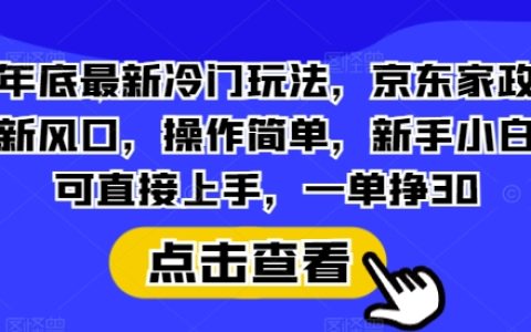 年底熱門冷門項目揭秘：京東家政新商機，操作簡單易學，新手小白輕松上手，每單賺取30元【新手入門指南】