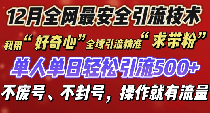 12 月份全網最安全引流創業粉技術來襲,不封號不廢號,有操作就有流量【揭秘】