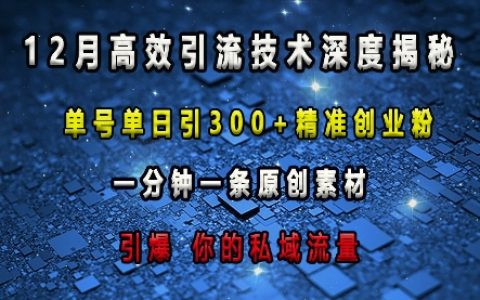 深度解析高效引流技巧：每日單賬號吸引超300精準創業粉絲，一分鐘生成原創內容，快速提升私域流量