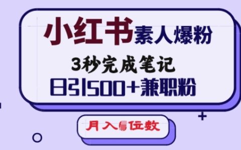 小紅書賺錢攻略：0基礎素人3秒筆記爆粉，日引500+兼職粉，輕松月入過萬！