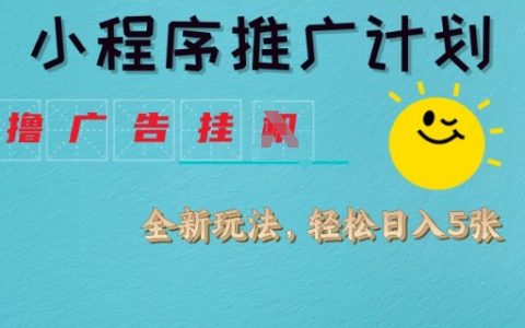 小程序推廣新思路：擼廣告賺取收益全新玩法揭秘，日均多單輕松實現