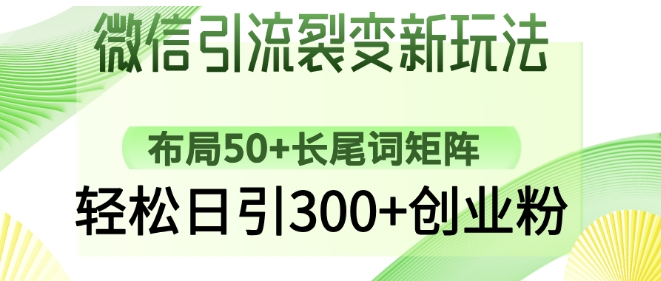 微信引流裂變新玩法:布局50+長尾詞矩陣,輕松日引300+創業粉