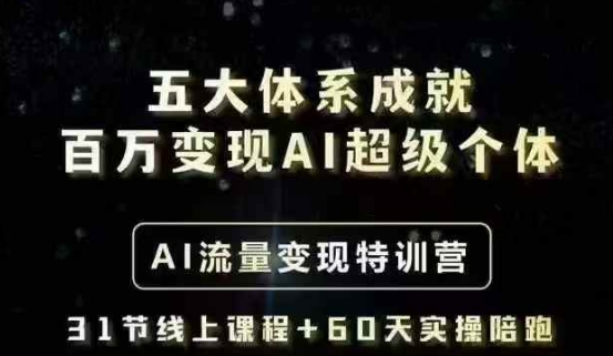 五大體系成就百萬變現AI超級個體- AI流量變現特訓營,一步一步教你一個人怎么年入百W