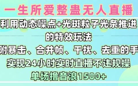 一生所愛無人整蠱升級版9.0，利用動態噪點+光斑粒子光條推進的特效玩法，實現24小時實時直播不違規操，單場日入1.5k
