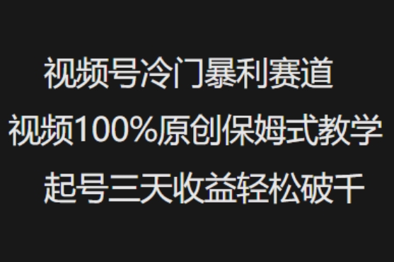 視頻號冷門暴利賽道視頻100%原創保姆式教學起號三天收益輕松破千