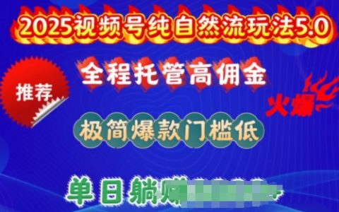 2025視頻號自然流量攻略5.0，全程托管高傭金模式，簡易操作輕松打造爆款，日賺多單秘籍揭秘