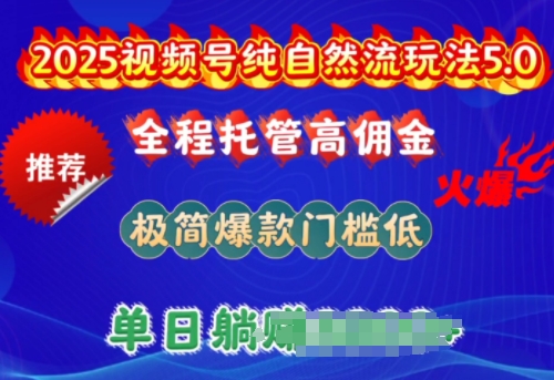 2025視頻號(hào)純自然流玩法5.0,全程托管高傭金,極簡(jiǎn)爆款門檻低,單日收益多張【揭秘】