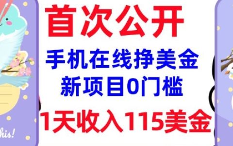 在線賺取美金新途徑，0門檻項目，每日被動收入115美刀，簡單無腦操作