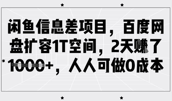 閑魚信息差項目，百度網(wǎng)盤擴容1T空間，2天收益1k+，人人可做0成本