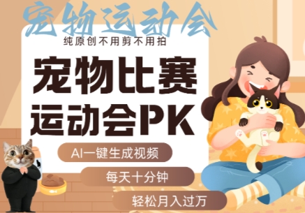 AI一鍵生成寵物比賽運動會PK視頻,純原創不用剪不用拍,每天十分鐘,輕松月入過1W+