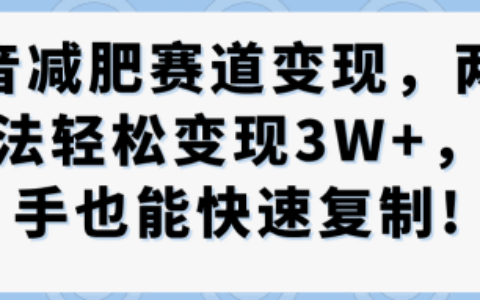 抖音減肥賽道變現，兩種玩法輕松變現3W+，新手也能快速復制