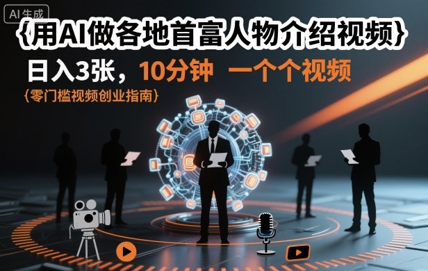 用AI做各地首富人物介紹視頻，日入3張，10分鐘一個(gè)視頻