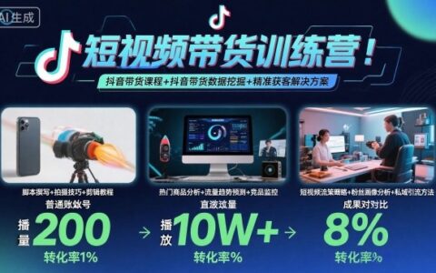 短視頻帶貨訓練營，抖音帶貨課程+抖音帶貨數據挖掘+精準獲客解決方案