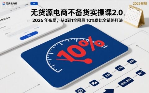 無貨源電商不備貨實操課2.0，2026年布局，從0到1全網最低10%費比全鏈路打法【更新中】