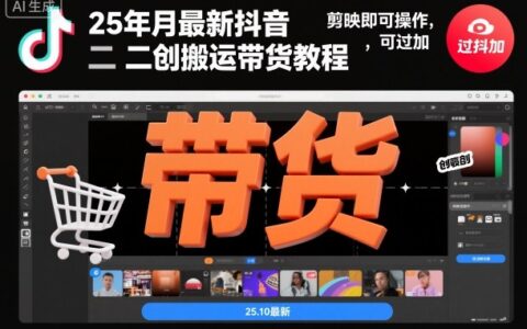 25年10月最新抖音二創搬運帶貨教程，剪映即可操作，可過抖加