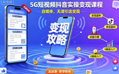 5G短視頻抖音實操變現課程，自媒體，無謂引流變現