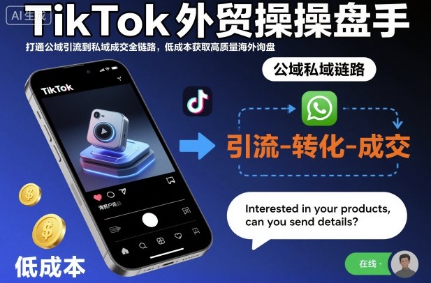 TikTok外貿操盤手,打通公域引流到私域成交全鏈路,低成本獲取高質量海外詢盤
