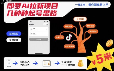 即夢AI拉新項目幾種起號思路，一單5米，操作簡單易上手
