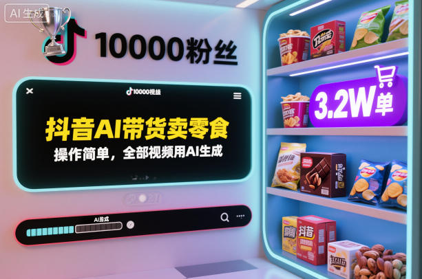 抖音AI帶貨賣零食,操作簡單,全部視頻用AI生成,一萬粉絲,賣了3.2W單