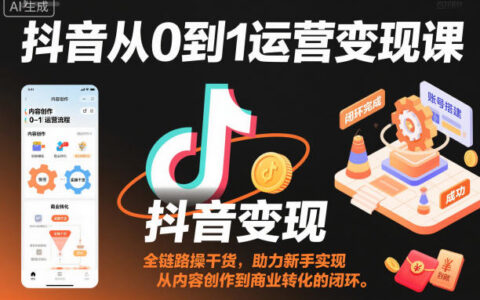 抖音從0到1運營變現課，全鏈路實操干貨，助力新手實現從內容創作到商業轉化的閉環