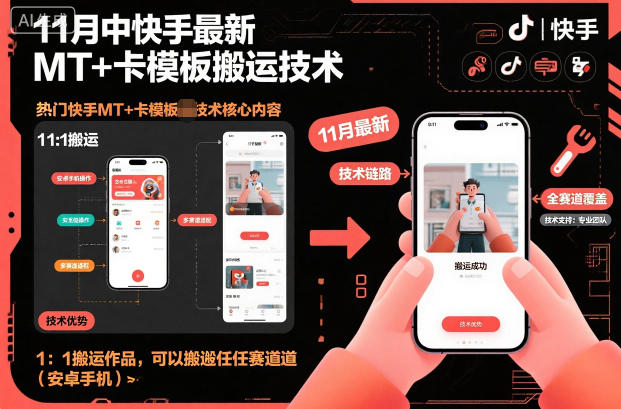 11月中快手最新MT+卡模板搬運技術(shù)，1：1搬運作品，可以搬運任何賽道（安卓手機）