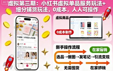 虛擬第三期：小紅書虛擬單品服務玩法+細分鋪貨玩法，0成本，人人可操作（更新）