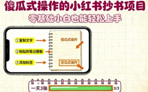 傻瓜式操作的小紅書抄書項目，會復制粘貼就行，零基礎小白也能一天3張