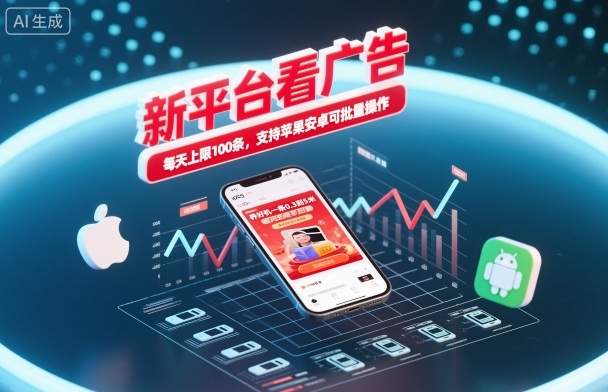 新平臺看廣告，養好機一條0.3到5米，每天上限100條，支持蘋果安卓可批量操作