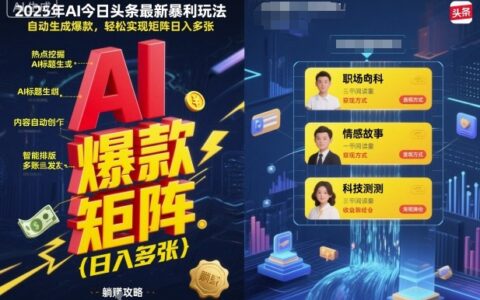 2025年AI今日頭條最新暴利玩法，自動(dòng)生成爆款，輕松實(shí)現(xiàn)矩陣日入多張