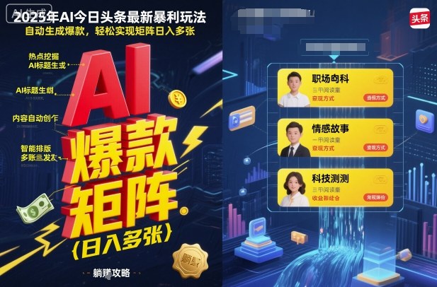 2025年AI今日頭條最新暴利玩法,自動生成爆款,輕松實現矩陣日入多張