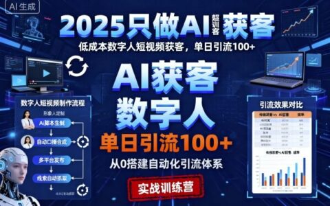 2025只做AI獲客，AI超級獲客實訓營，低成本數字人短視頻獲客，單日引流100+
